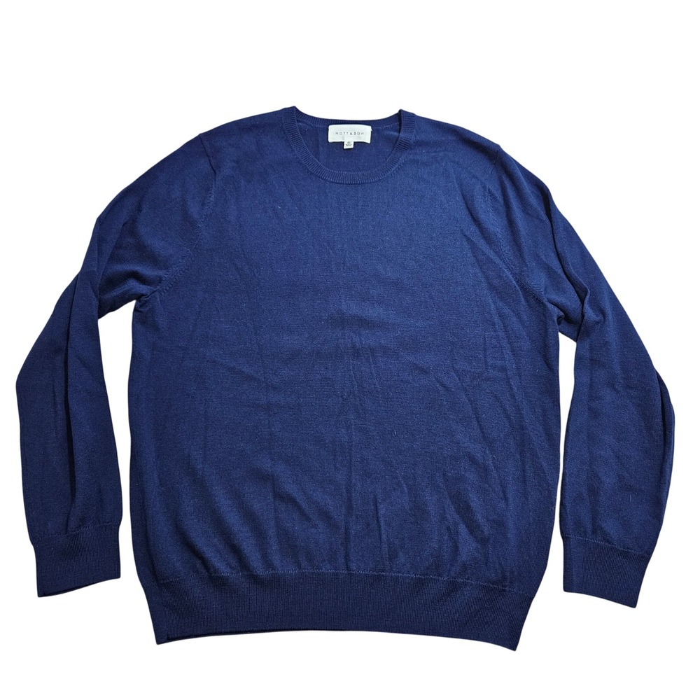 Mott & Bow Luca Sweater XL Navy Blue 100% Merino Wool Crewneck Knit 1805-DZN